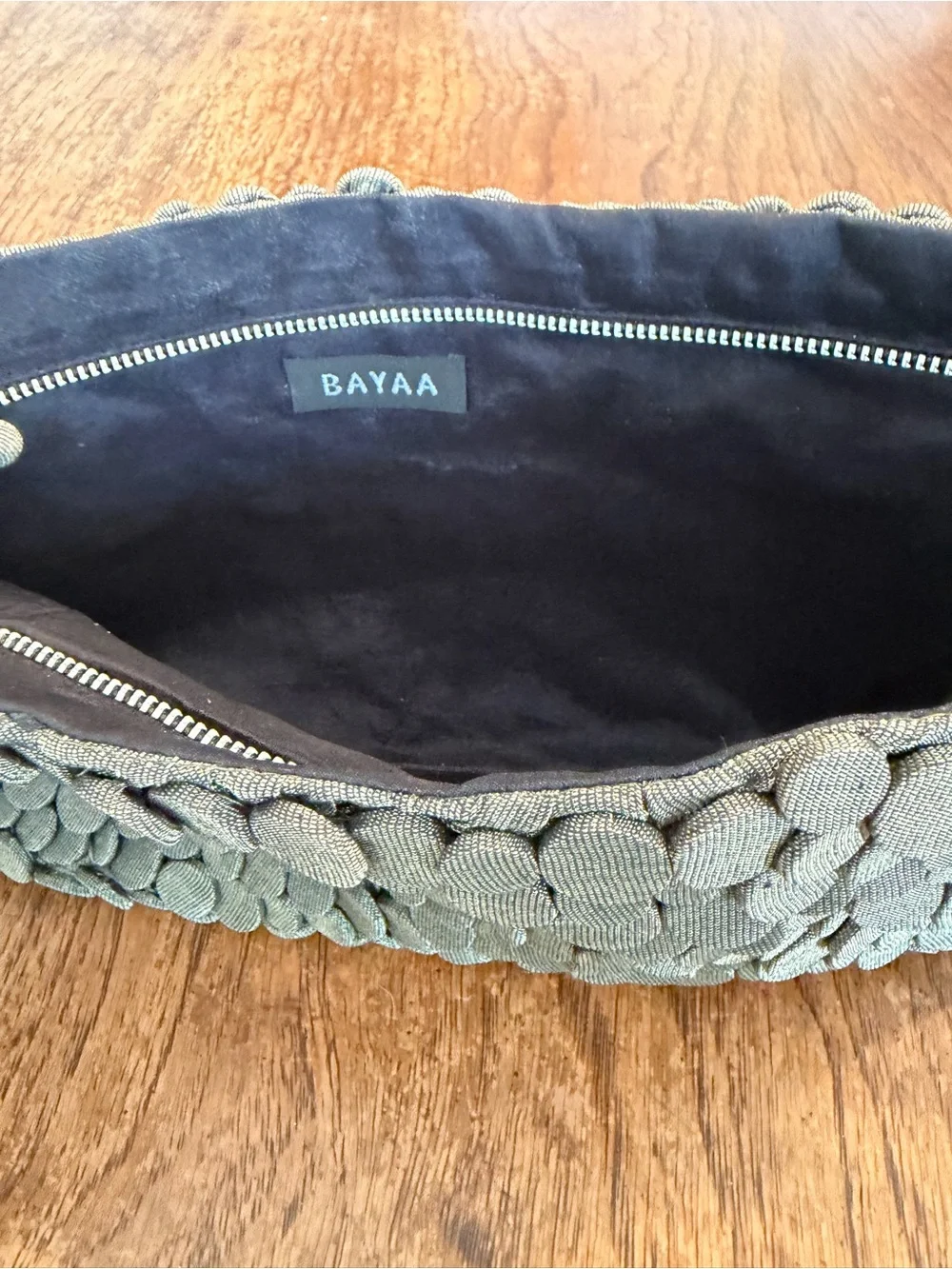 Fabulous BAYAA metallic gray Textured Circular Accent Clutch